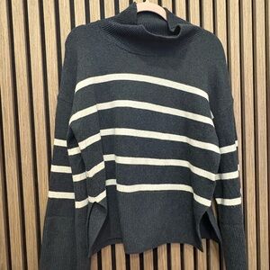 Banana Republic Gray and Cream Striped Turtleneck Sweater